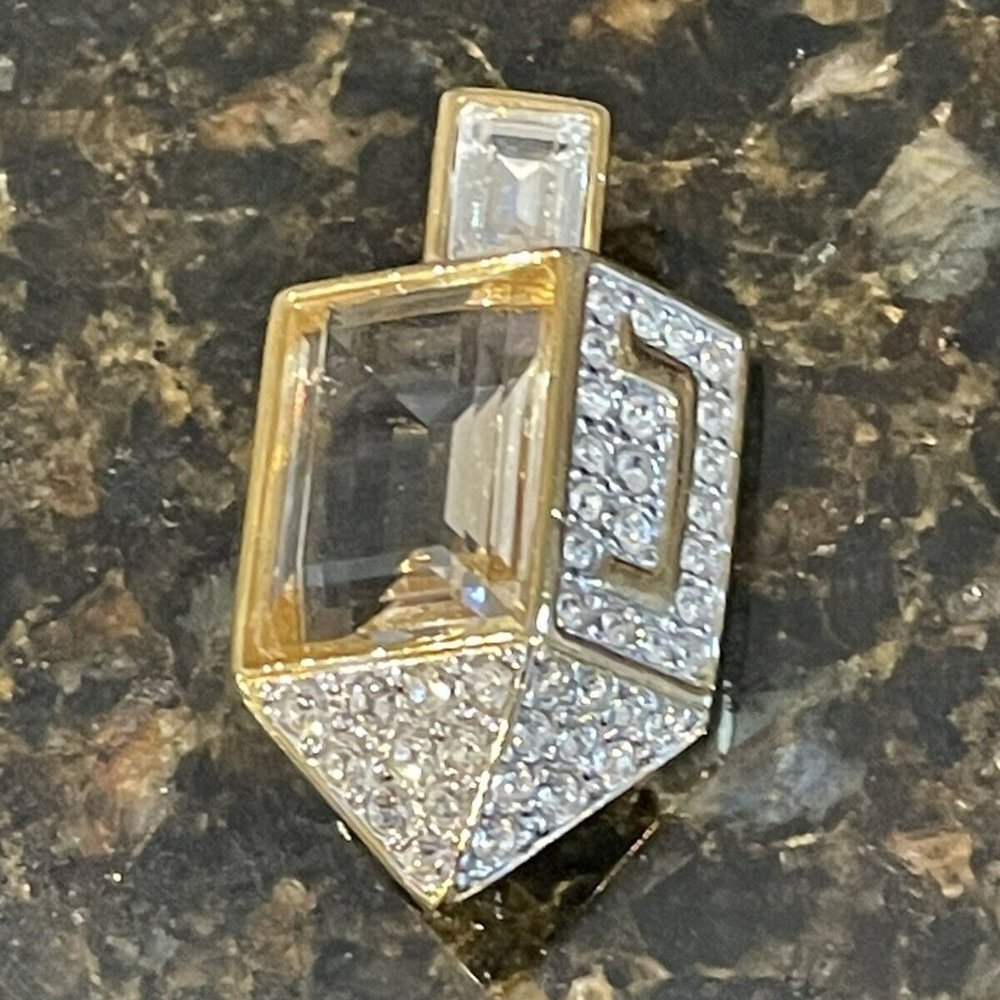 SWAROVSKI Swan Signed Crystal Dreidel Brooch Pin